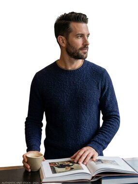 Massimo Dutti Navy Textured Crewneck Pullover Sweater Closet Staple Size M